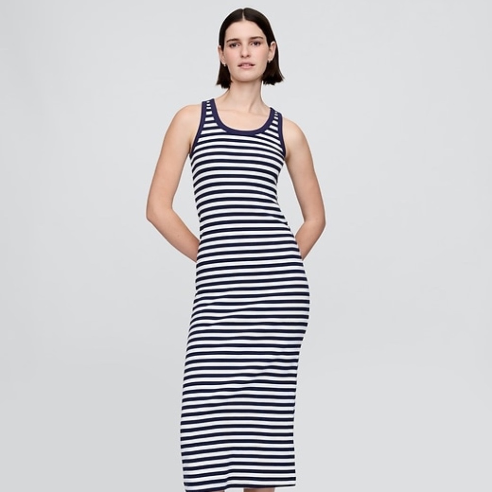 GAP Womens Striped Sleeveless Cotton Dress Casual Navy White Size L